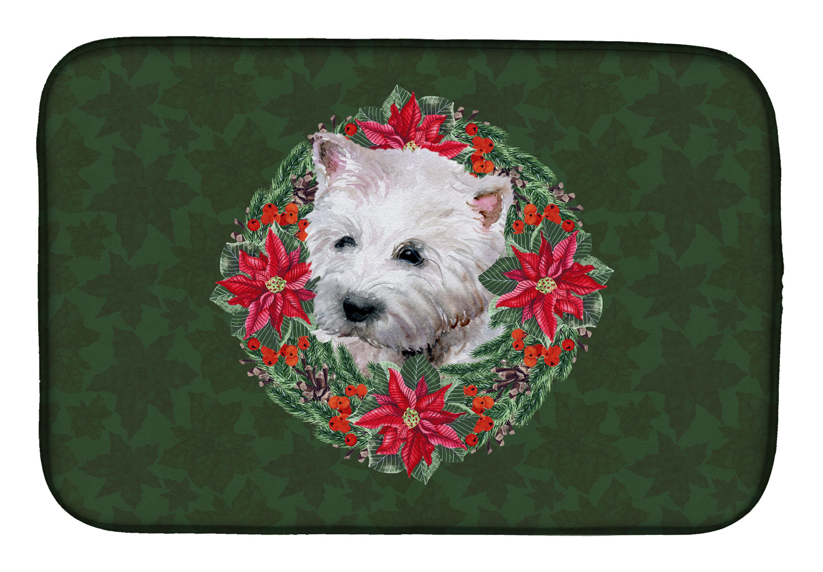 Westie Poinsetta Wreath Dish Drying Mat CK1567DDM  the-store.com.