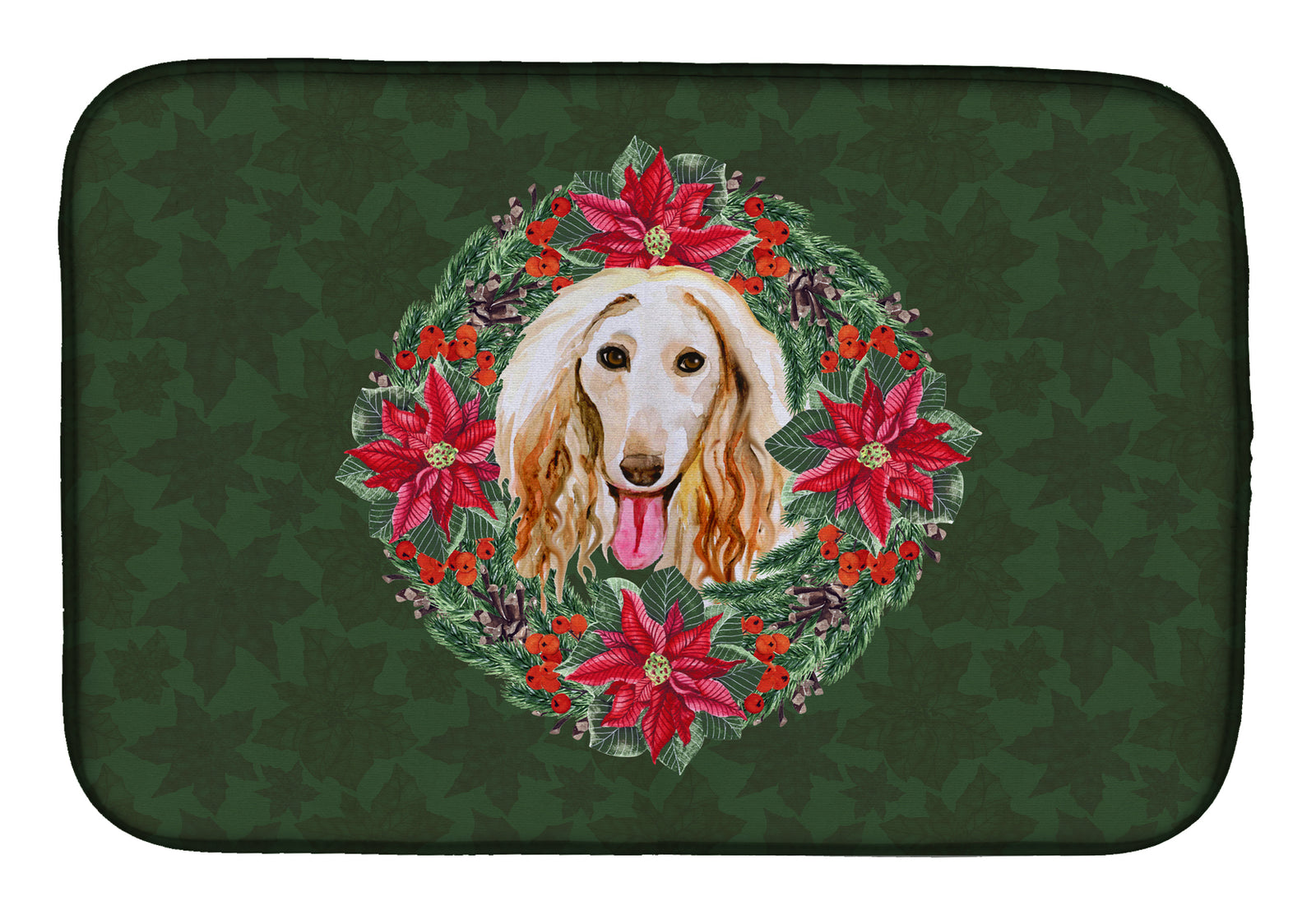 Afghan Hound Poinsetta Wreath Dish Drying Mat CK1568DDM  the-store.com.