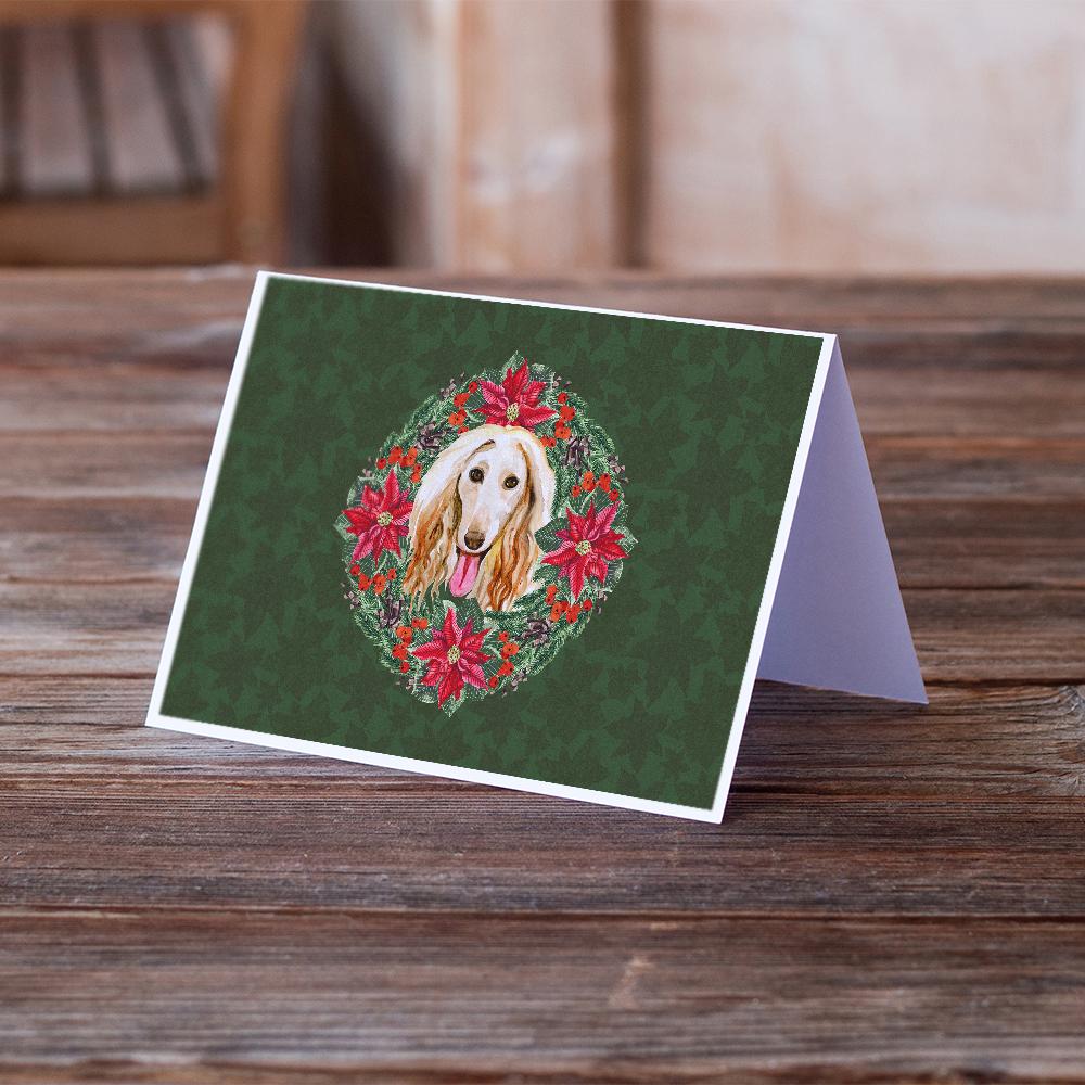 Afghan Hound Poinsetta Wreath Greeting Cards and Envelopes Pack of 8 - the-store.com