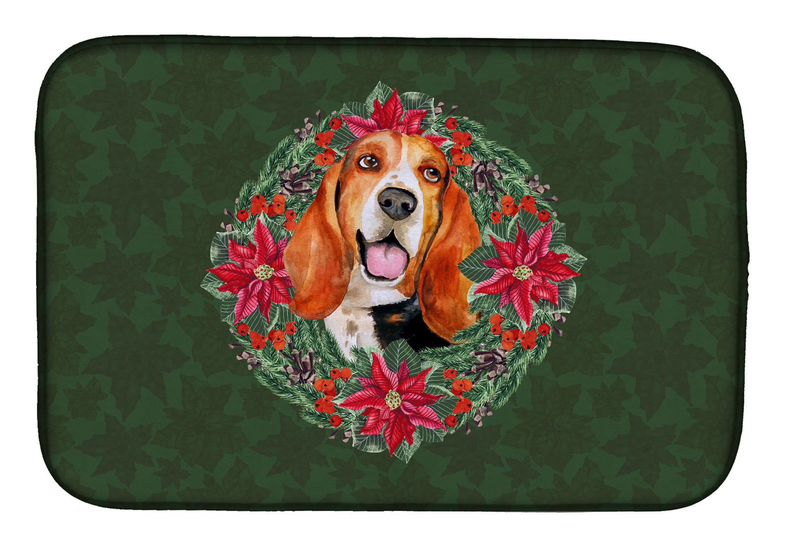 Basset Hound Poinsetta Wreath Dish Drying Mat CK1570DDM  the-store.com.