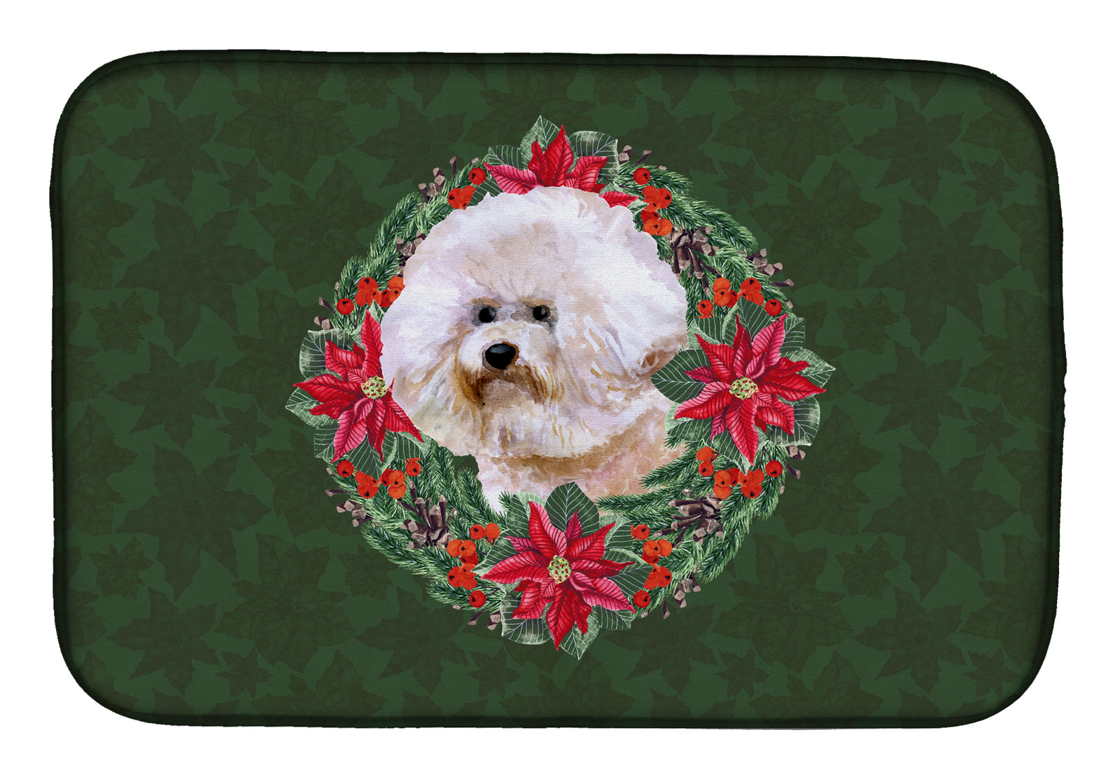 Bichon Frise #2 Poinsetta Wreath Dish Drying Mat CK1571DDM  the-store.com.