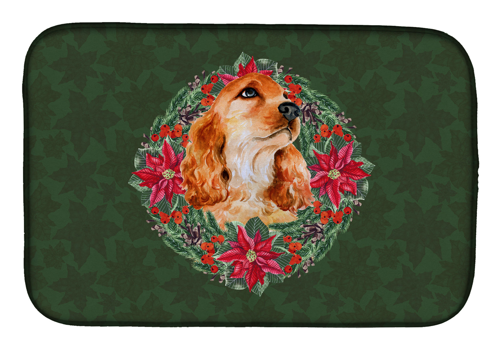 Cocker Spaniel Poinsetta Wreath Dish Drying Mat CK1572DDM  the-store.com.