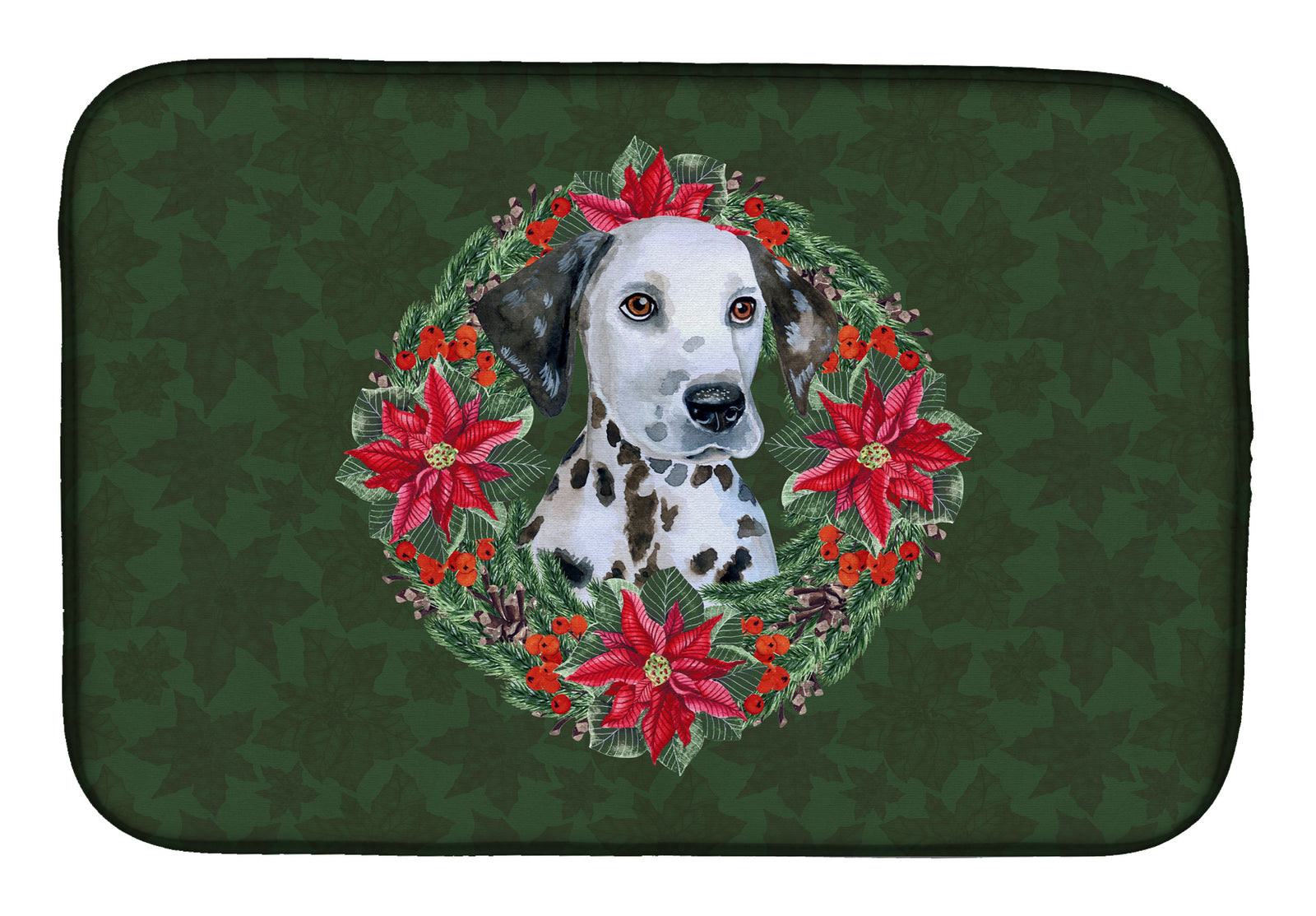 Dalmatian Puppy Poinsetta Wreath Dish Drying Mat CK1574DDM  the-store.com.