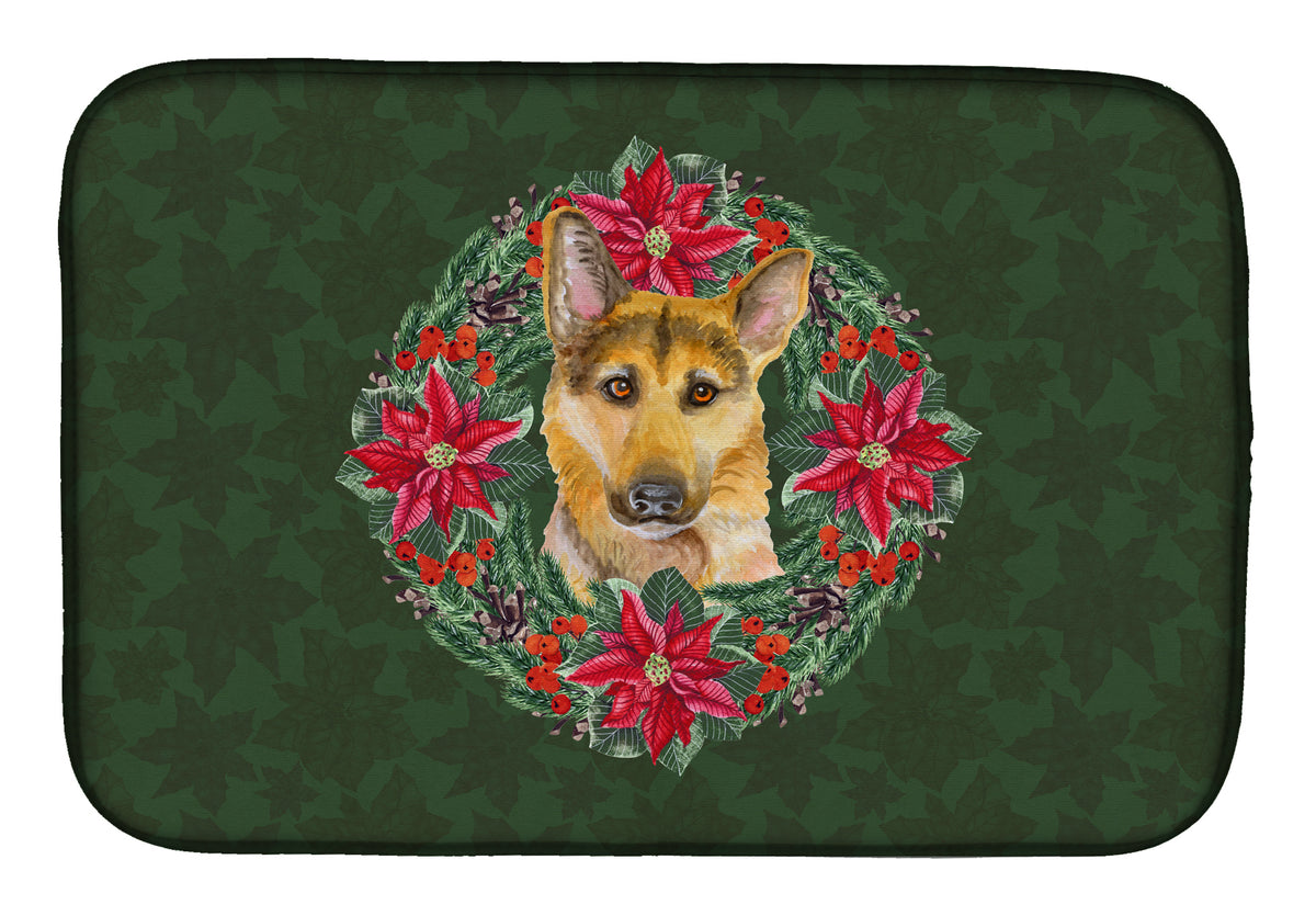 German Shepherd #2 Poinsetta Wreath Dish Drying Mat CK1577DDM  the-store.com.