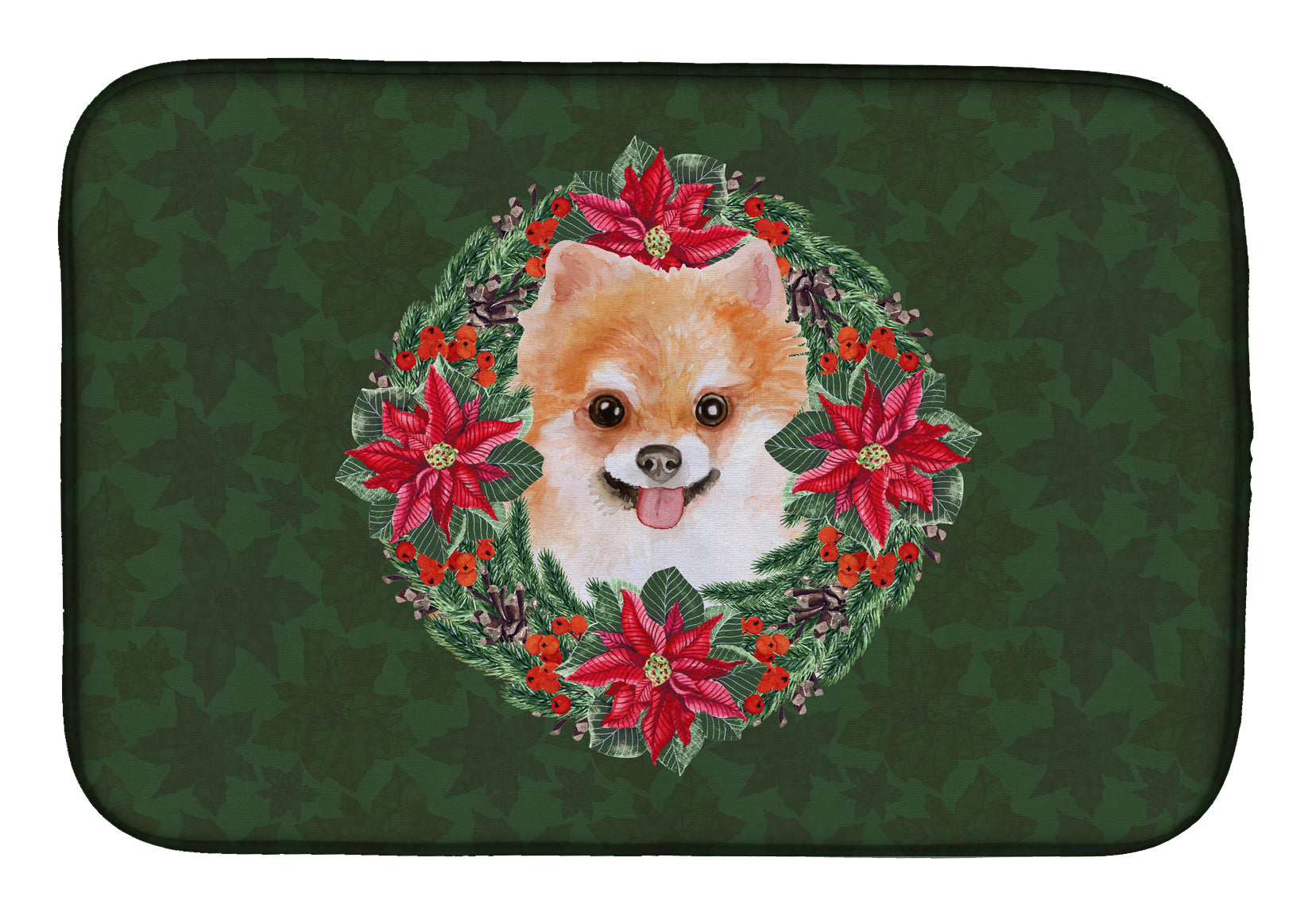 Pomeranian #2 Poinsetta Wreath Dish Drying Mat CK1582DDM  the-store.com.