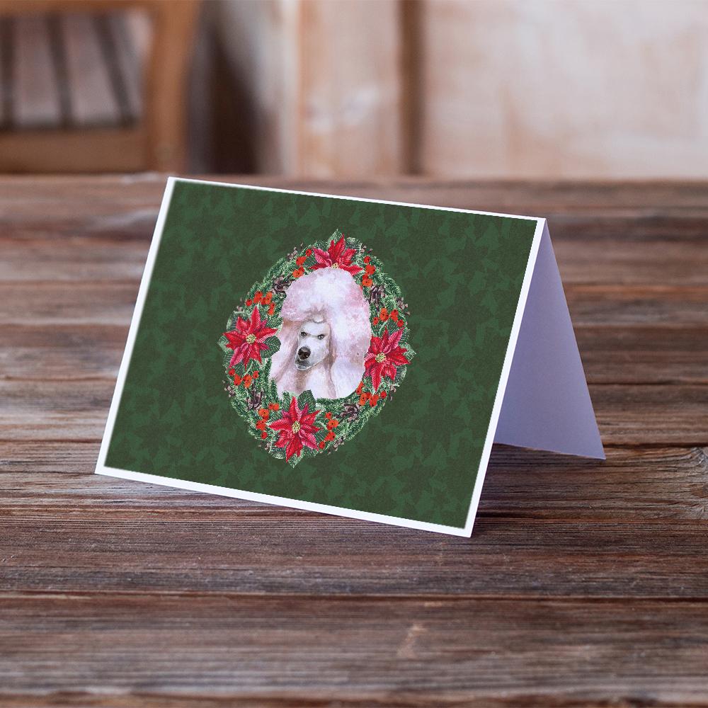 Buy this White Standard Poodle Poinsetta Wreath Greeting Cards and Envelopes Pack of 8