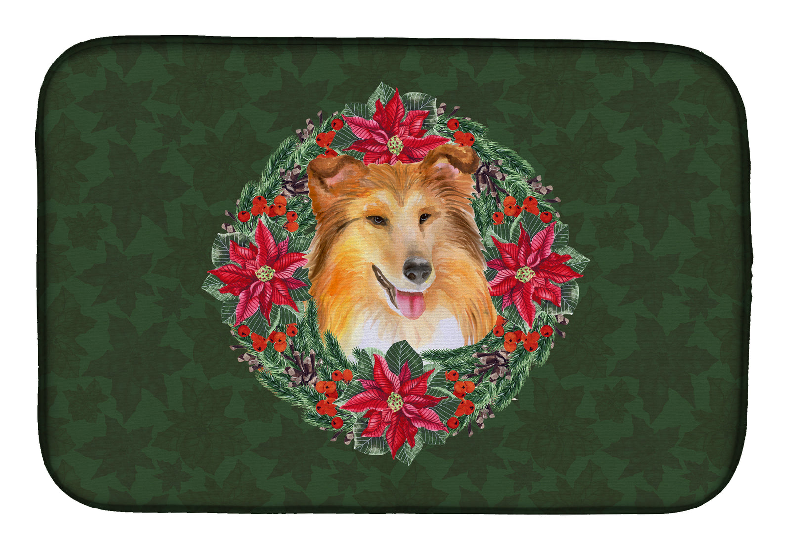 Sheltie Poinsetta Wreath Dish Drying Mat CK1586DDM  the-store.com.