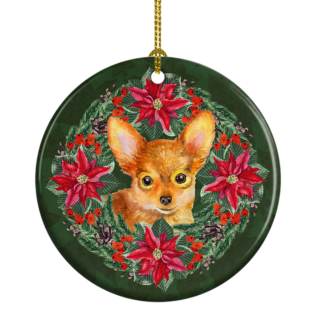 Buy this Toy Terrier Poinsetta Wreath Ceramic Ornament