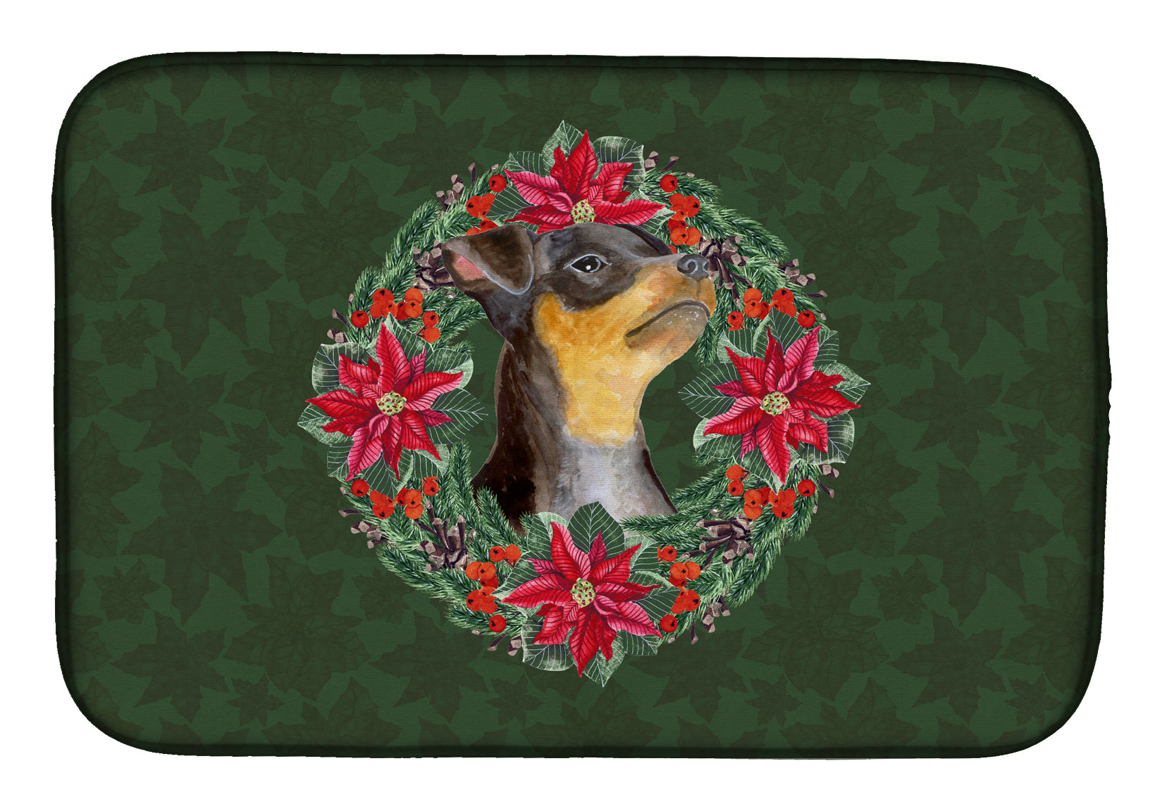 Miniature Pinscher #2 Poinsetta Wreath Dish Drying Mat CK1590DDM  the-store.com.