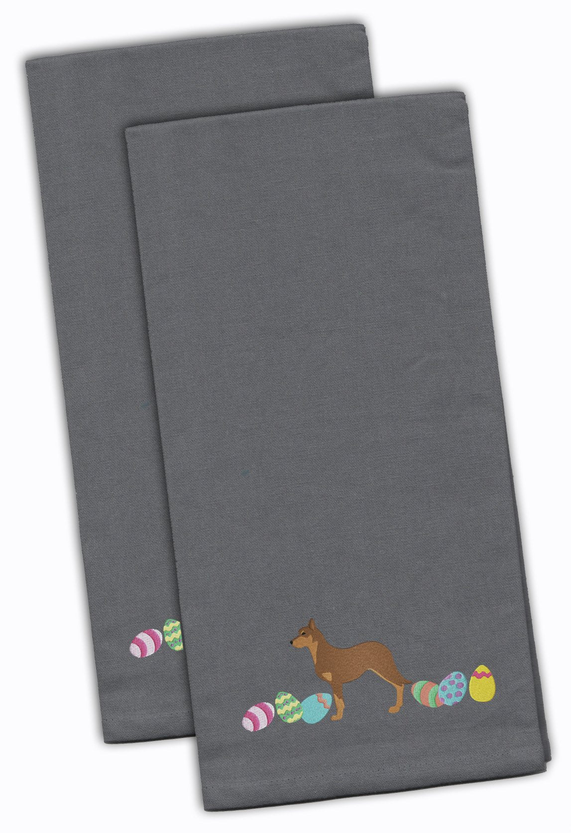 Australian Kelpie Easter Gray Embroidered Kitchen Towel Set of 2 CK1600GYTWE by Caroline&#39;s Treasures