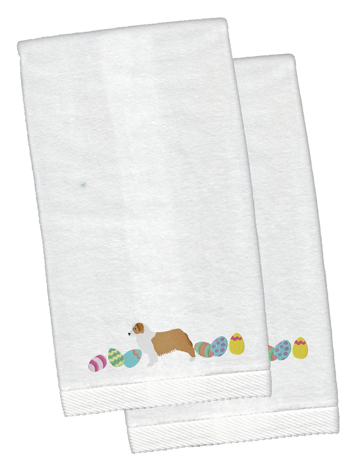 Australian Shepherd Easter White Embroidered Plush Hand Towel Set of 2 CK1601KTEMB by Caroline's Treasures