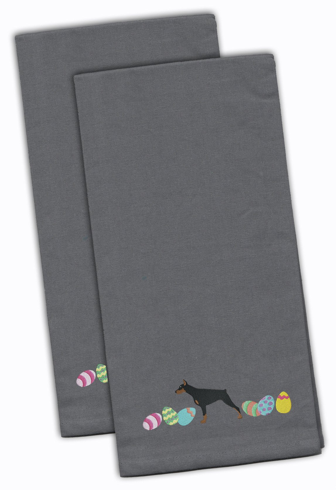 Doberman Pinscher Easter Gray Embroidered Kitchen Towel Set of 2 CK1633GYTWE by Caroline's Treasures