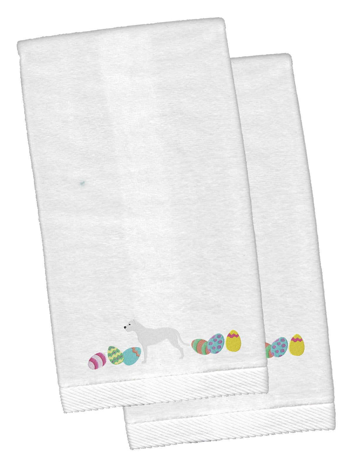 Pit Bull Terrier Easter White Embroidered Plush Hand Towel Set of 2 CK1634KTEMB by Caroline's Treasures