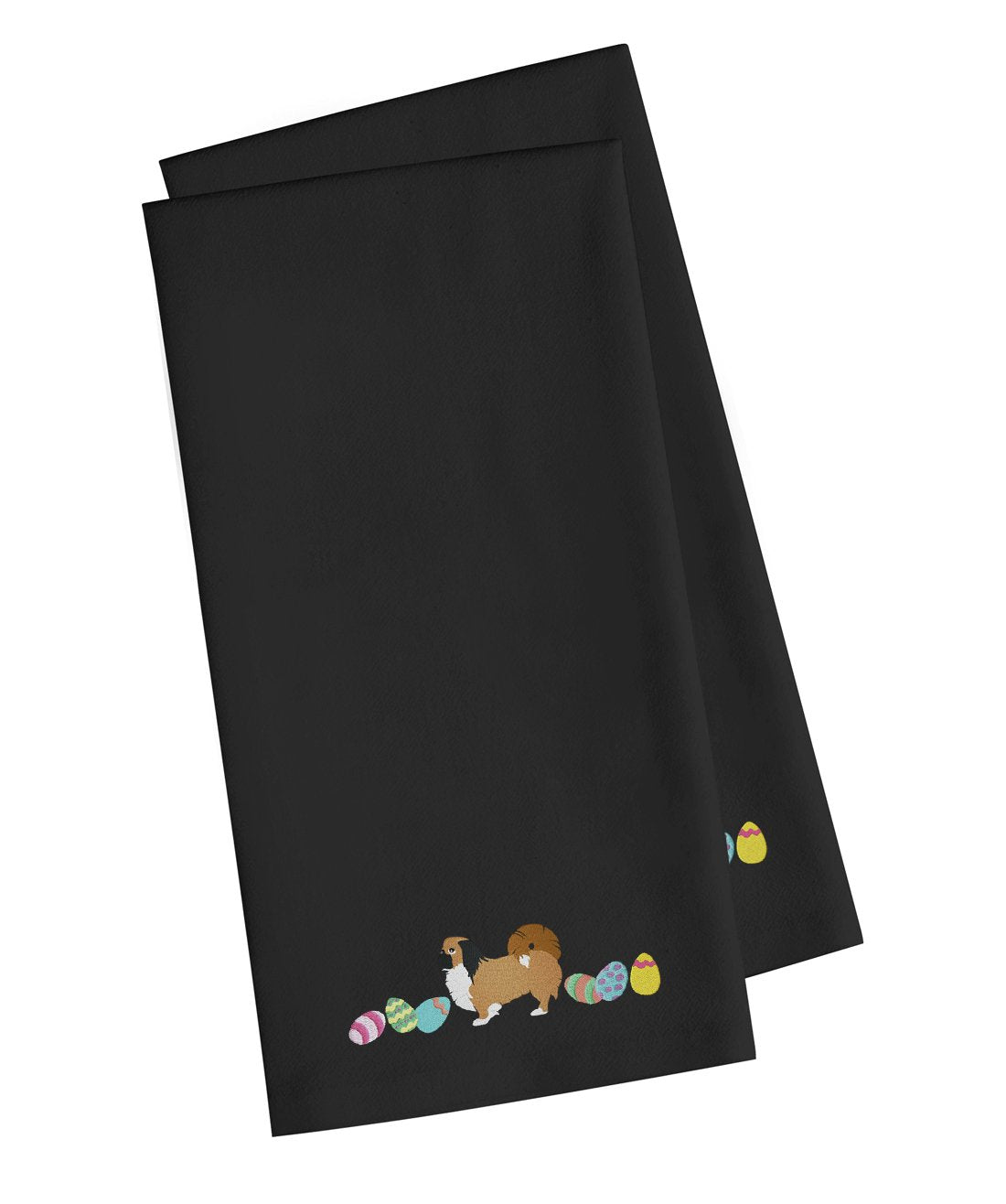 Pekingese Easter Black Embroidered Kitchen Towel Set of 2 CK1667BKTWE by Caroline's Treasures