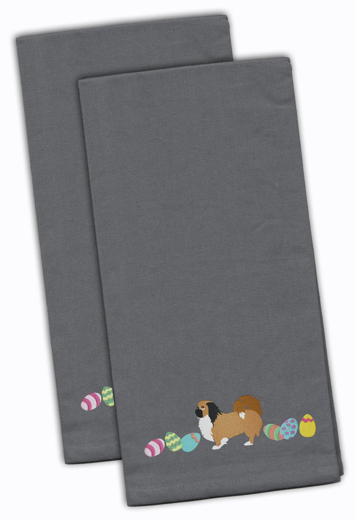 Pekingese Easter Gray Embroidered Kitchen Towel Set of 2 CK1667GYTWE by Caroline's Treasures