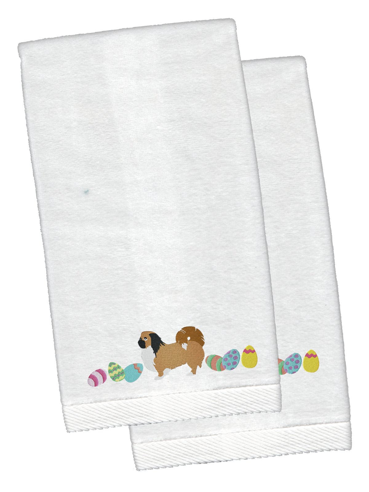 Pekingese Easter White Embroidered Plush Hand Towel Set of 2 CK1667KTEMB by Caroline's Treasures