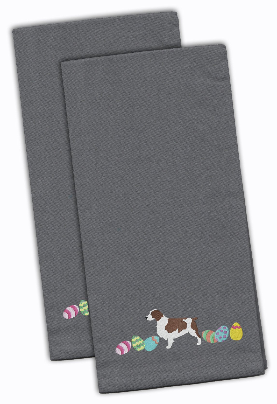 Welsh Springer Spaniel Easter Gray Embroidered Kitchen Towel Set of 2 CK1692GYTWE by Caroline's Treasures