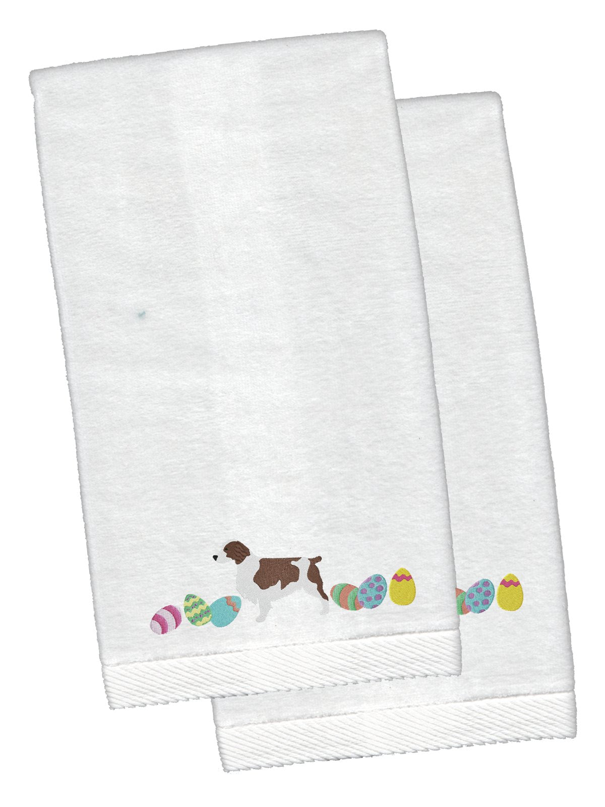 Welsh Springer Spaniel Easter White Embroidered Plush Hand Towel Set of 2 CK1692KTEMB by Caroline's Treasures