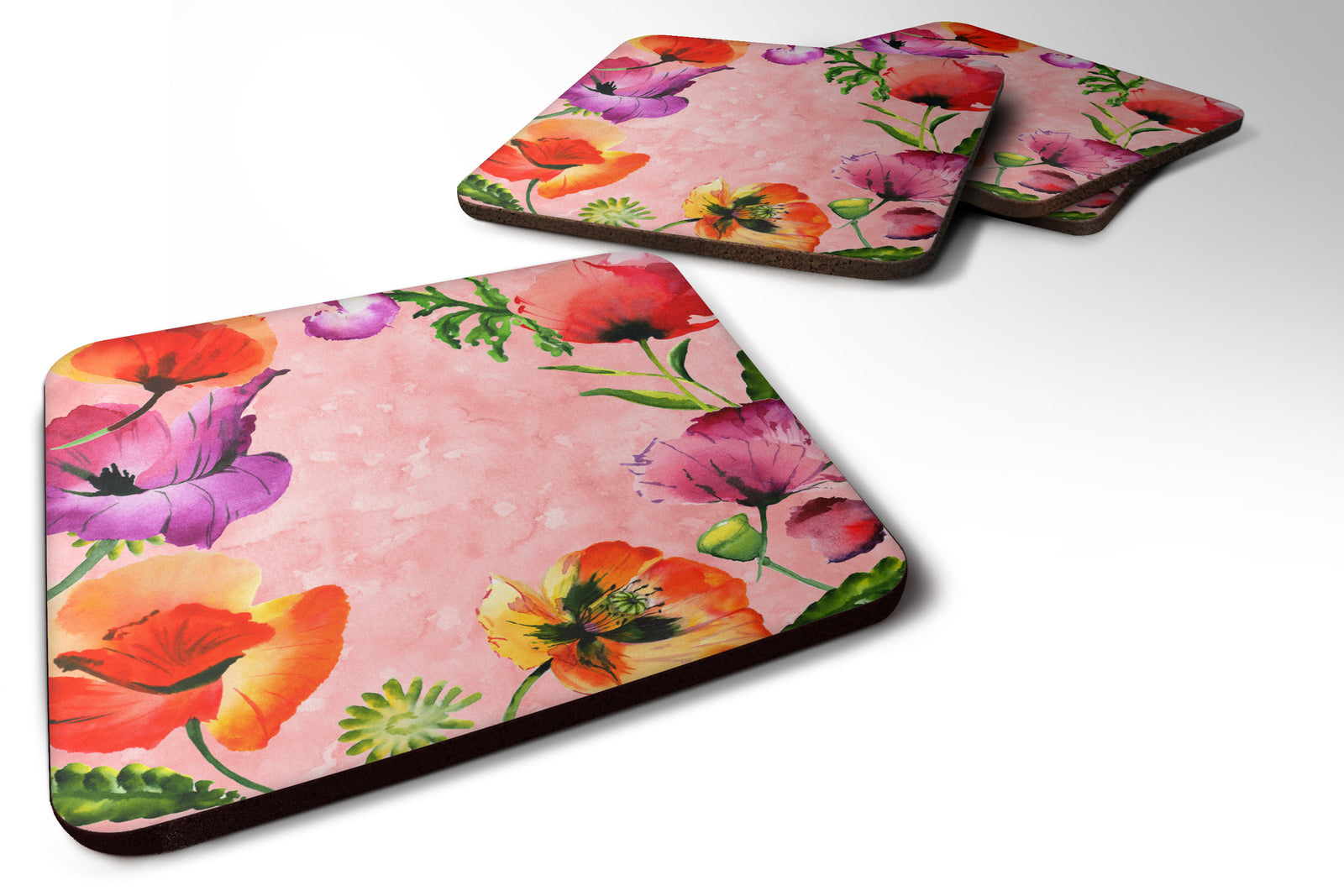 Set of 4 Poppy Flowers Foam Coasters Set of 4 - the-store.com