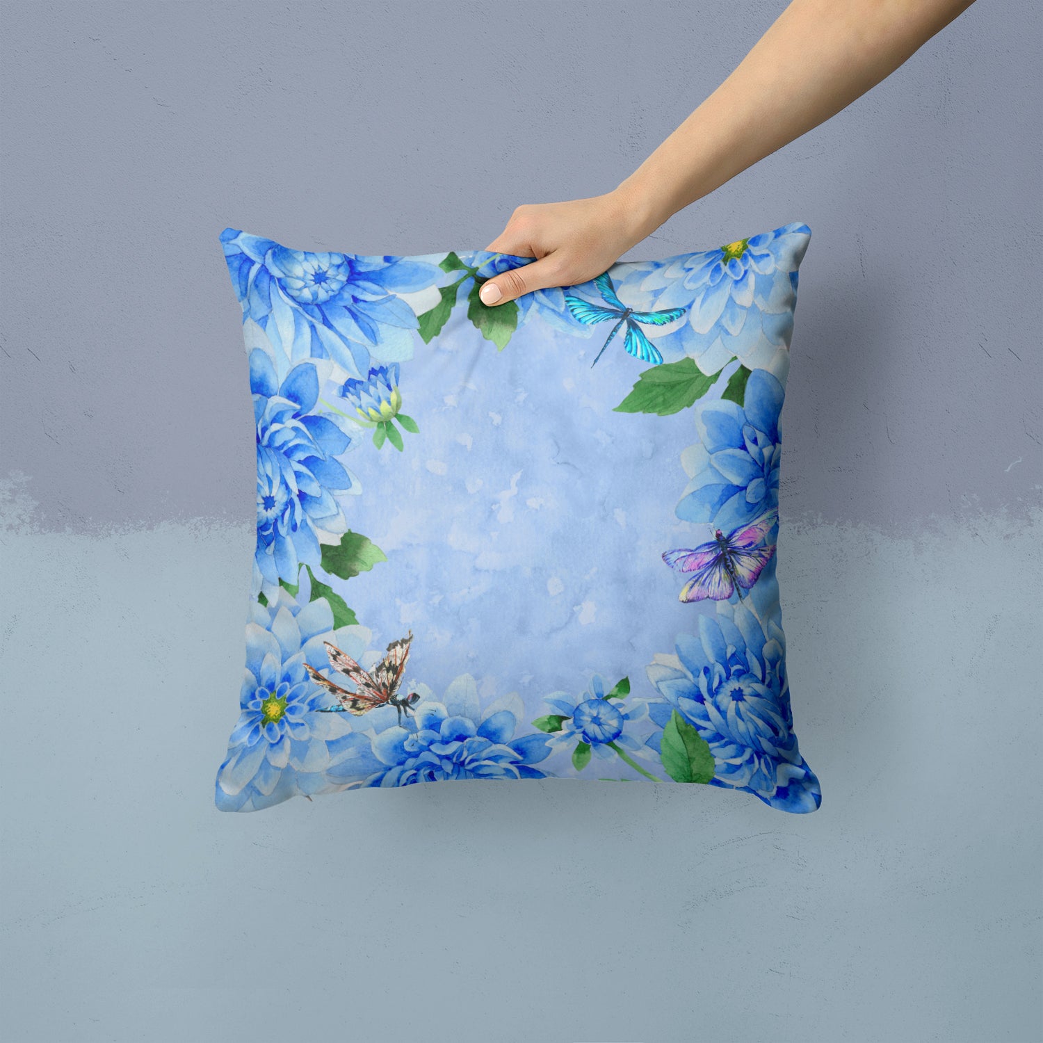 Blue Dahlias Fabric Decorative Pillow CK1705PW1414 - the-store.com