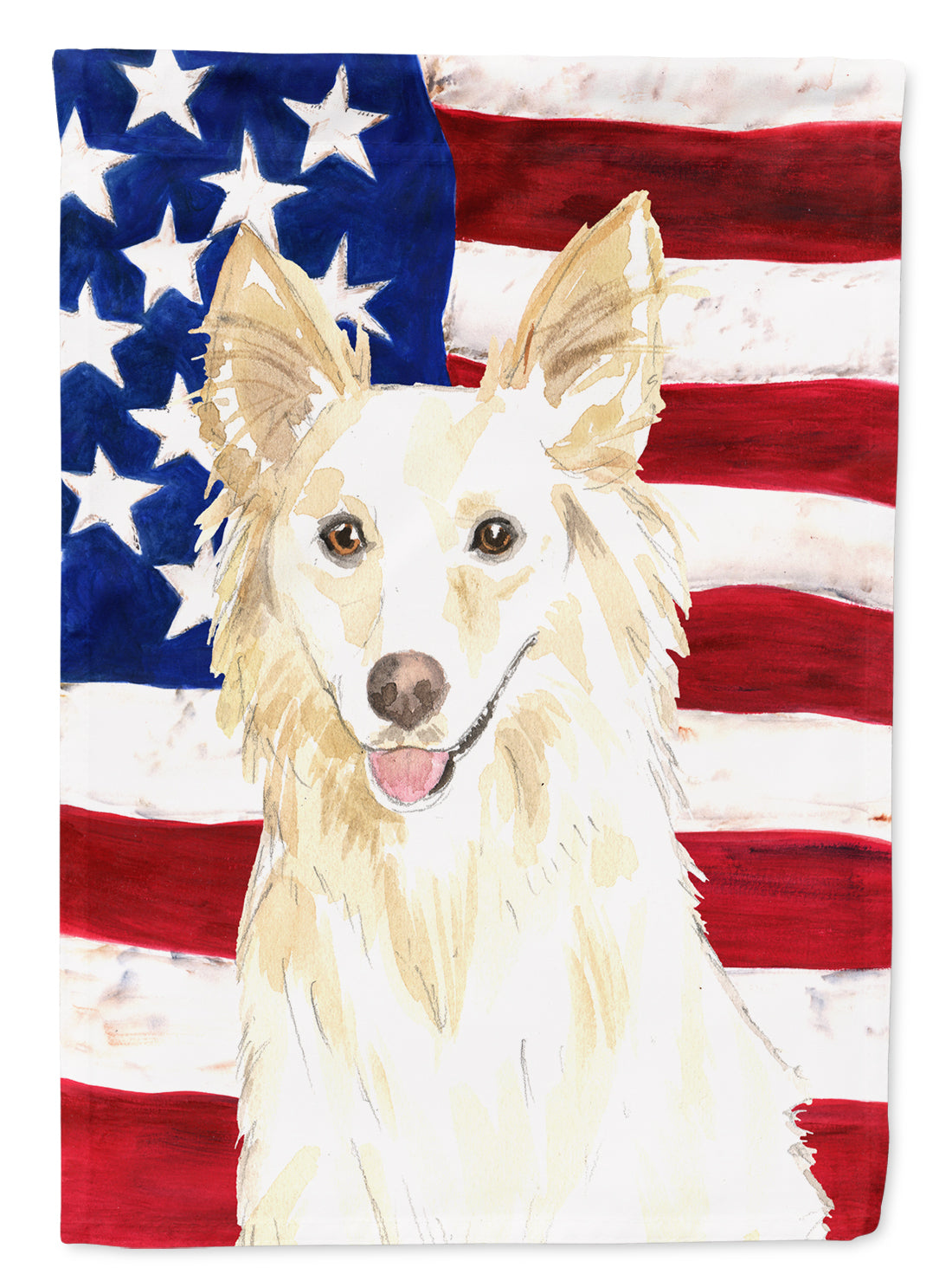 Patriotic USA White Collie Flag Garden Size CK1708GF  the-store.com.