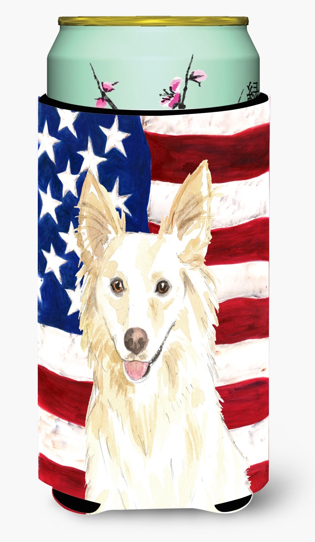 Patriotic USA White Collie Tall Boy Beverage Insulator Hugger CK1708TBC by Caroline's Treasures