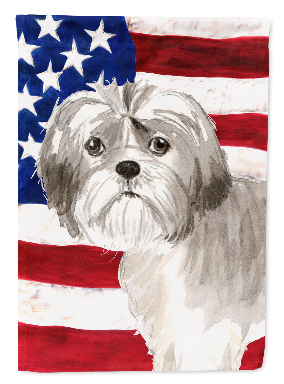 Patriotic USA Shih Tzu Puppy Flag Garden Size CK1714GF  the-store.com.