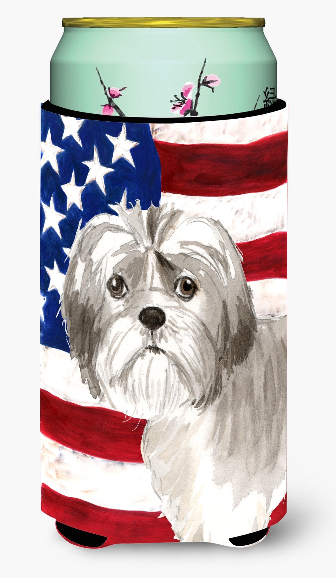 Patriotic USA Shih Tzu Puppy Tall Boy Beverage Insulator Hugger CK1714TBC by Caroline's Treasures