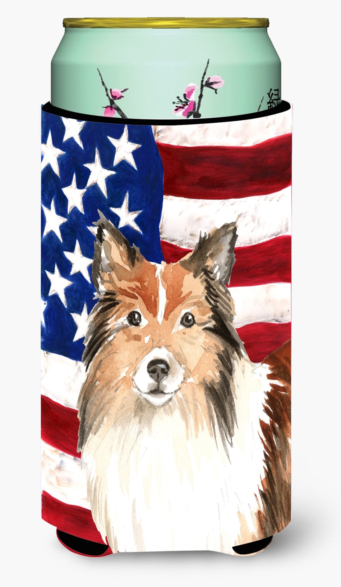 Patriotic USA Sheltie Tall Boy Beverage Insulator Hugger CK1716TBC by Caroline&#39;s Treasures