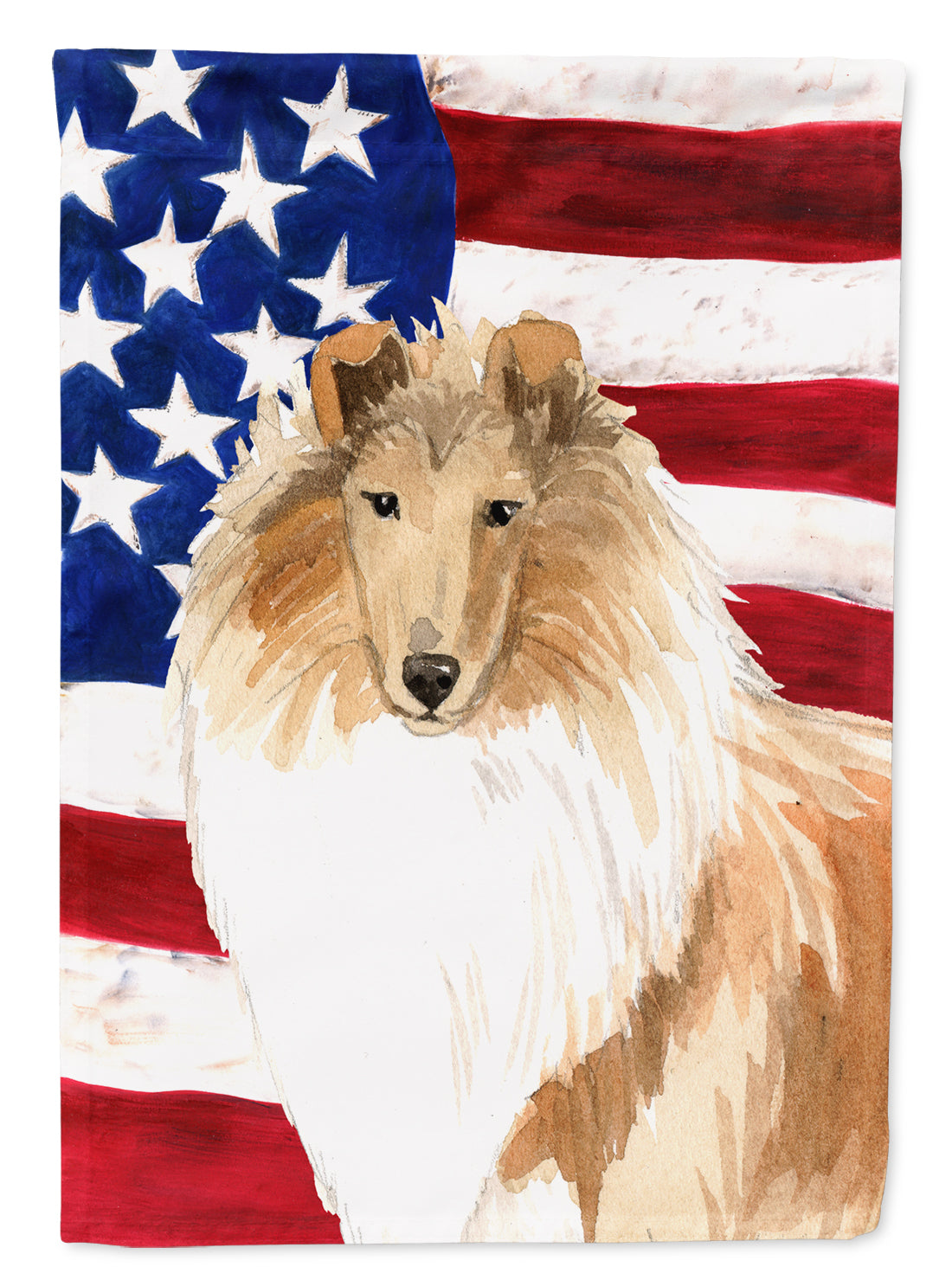 Patriotic USA Rough Collie Flag Canvas House Size CK1719CHF  the-store.com.