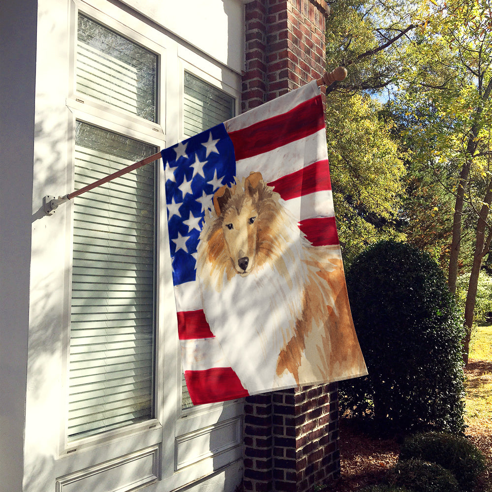 Patriotic USA Rough Collie Flag Canvas House Size CK1719CHF  the-store.com.