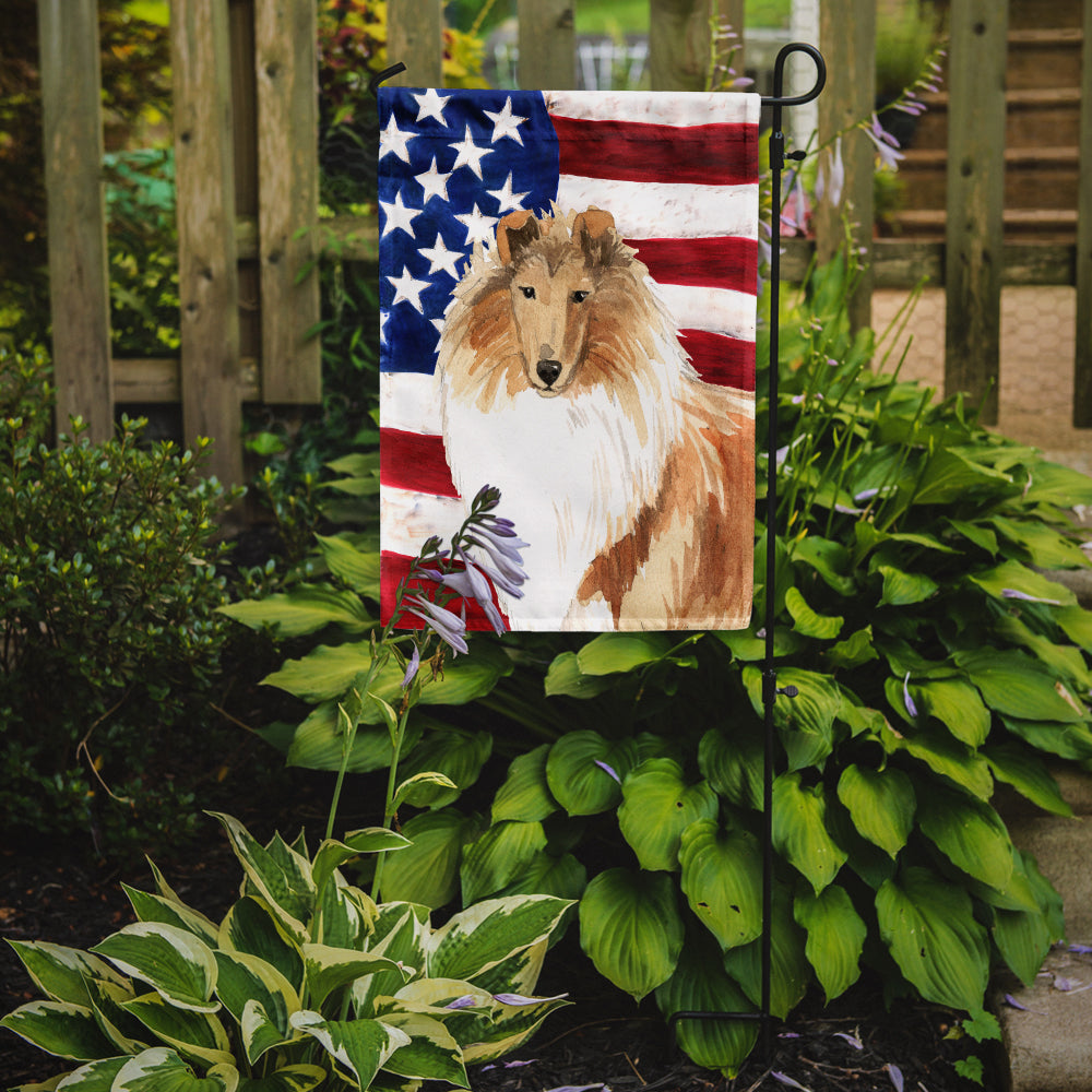 Patriotic USA Rough Collie Flag Garden Size CK1719GF  the-store.com.