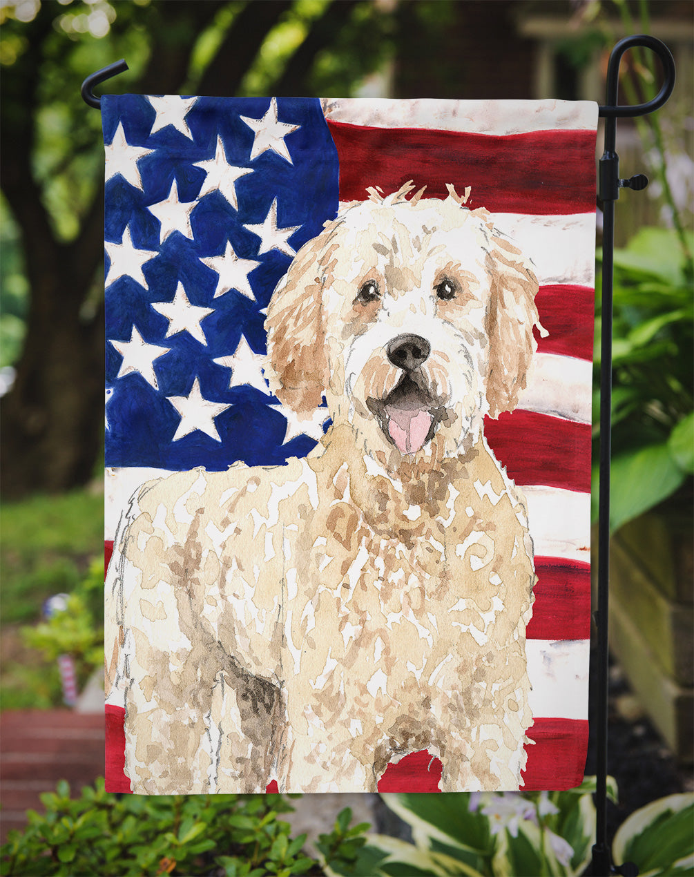 Patriotic USA Goldendoodle Flag Garden Size CK1731GF  the-store.com.