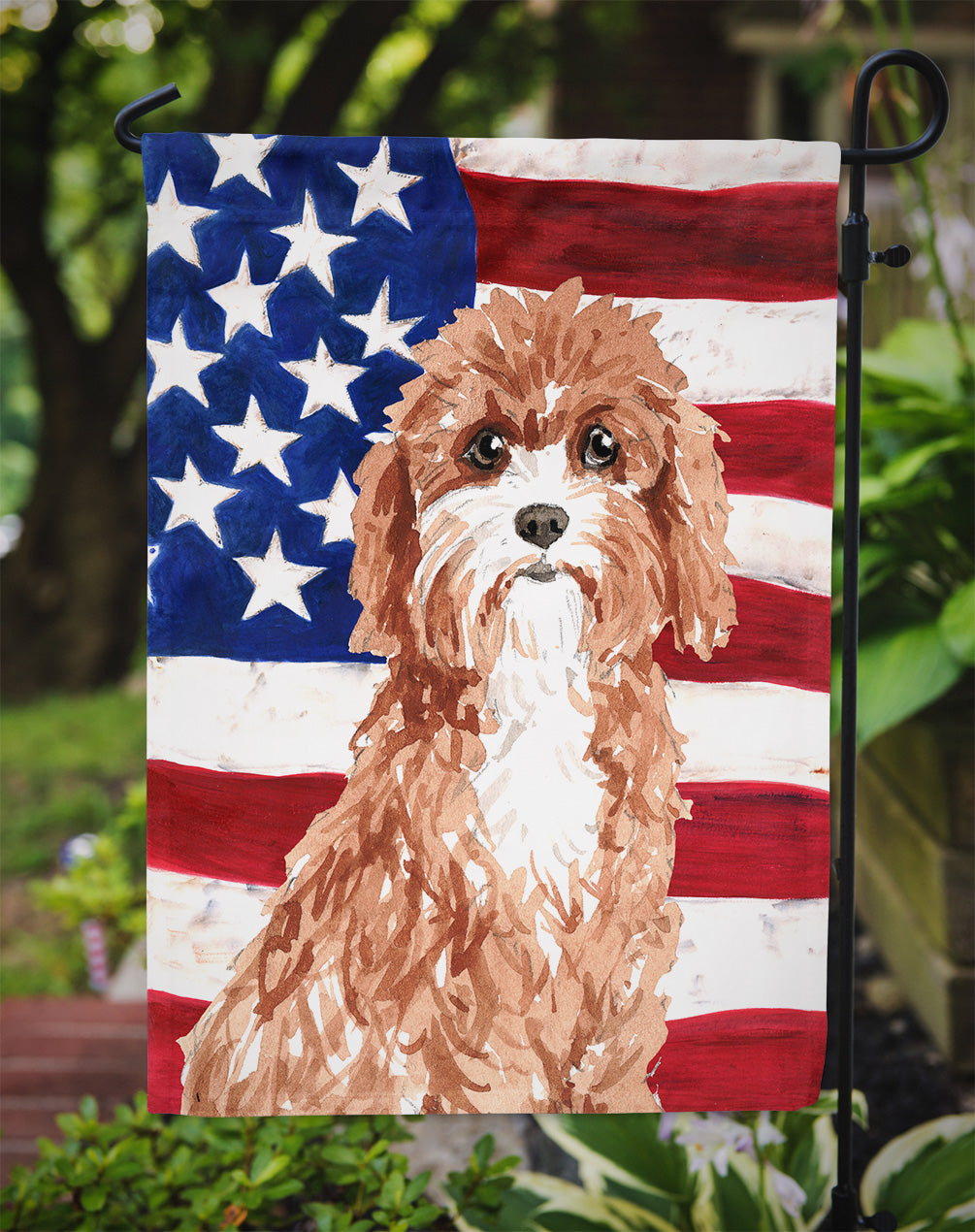 Patriotic USA Cavapoo Flag Garden Size CK1733GF  the-store.com.