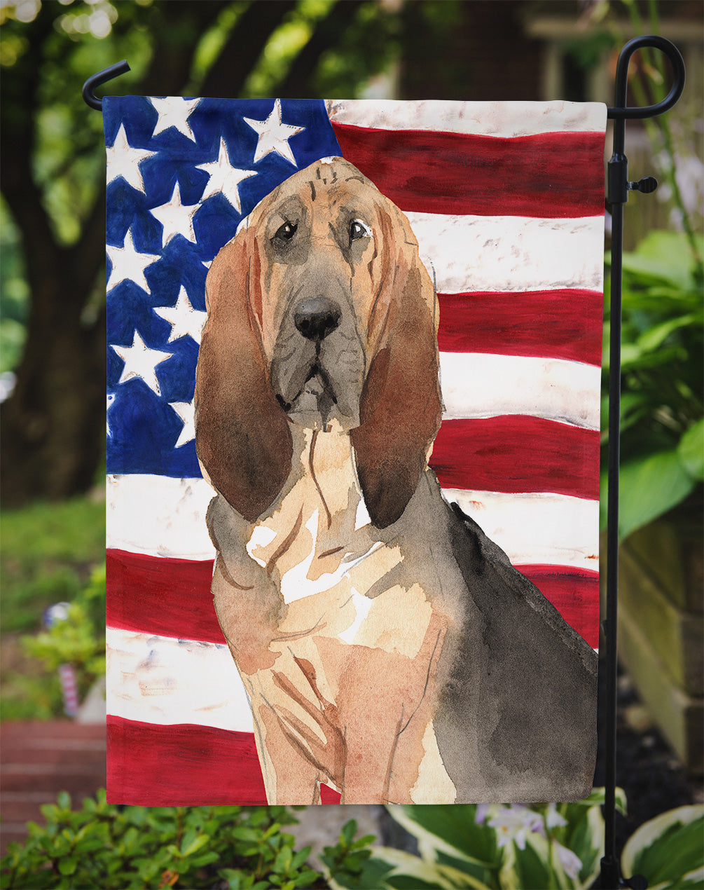 Patriotic USA Bloodhound Flag Garden Size CK1739GF  the-store.com.