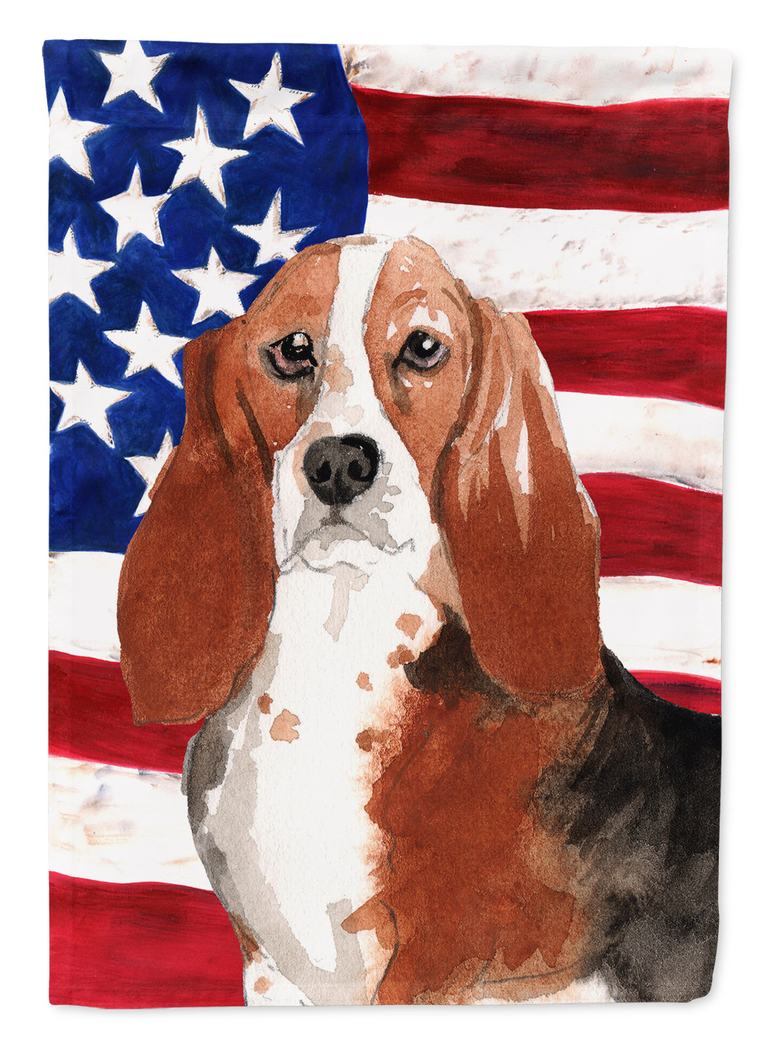 Patriotic USA Basset Hound Flag Canvas House Size CK1742CHF  the-store.com.