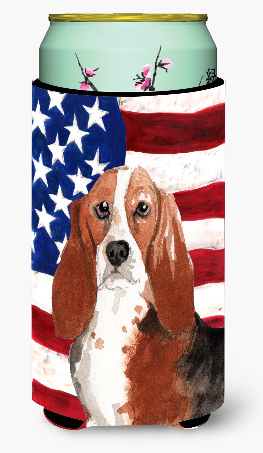 Patriotic USA Basset Hound Tall Boy Beverage Insulator Hugger CK1742TBC by Caroline&#39;s Treasures