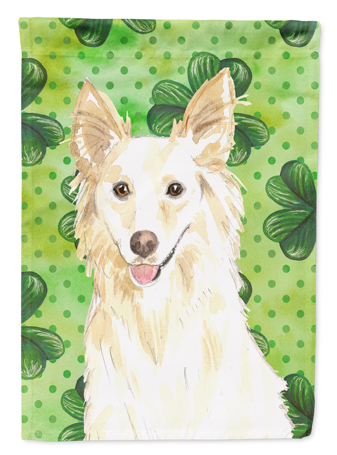 Shamrocks White Collie Flag Garden Size CK1782GF  the-store.com.