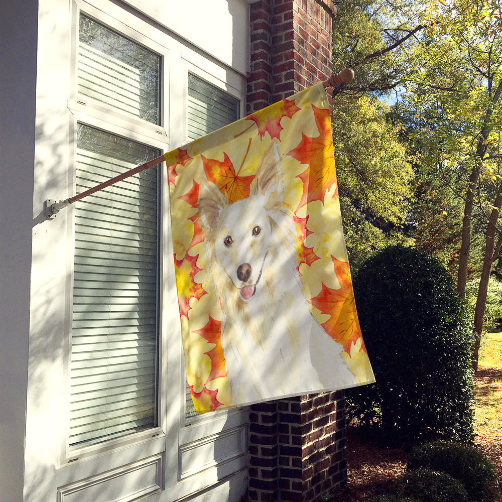 Fall Leaves White Collie Flag Canvas House Size CK1819CHF  the-store.com.