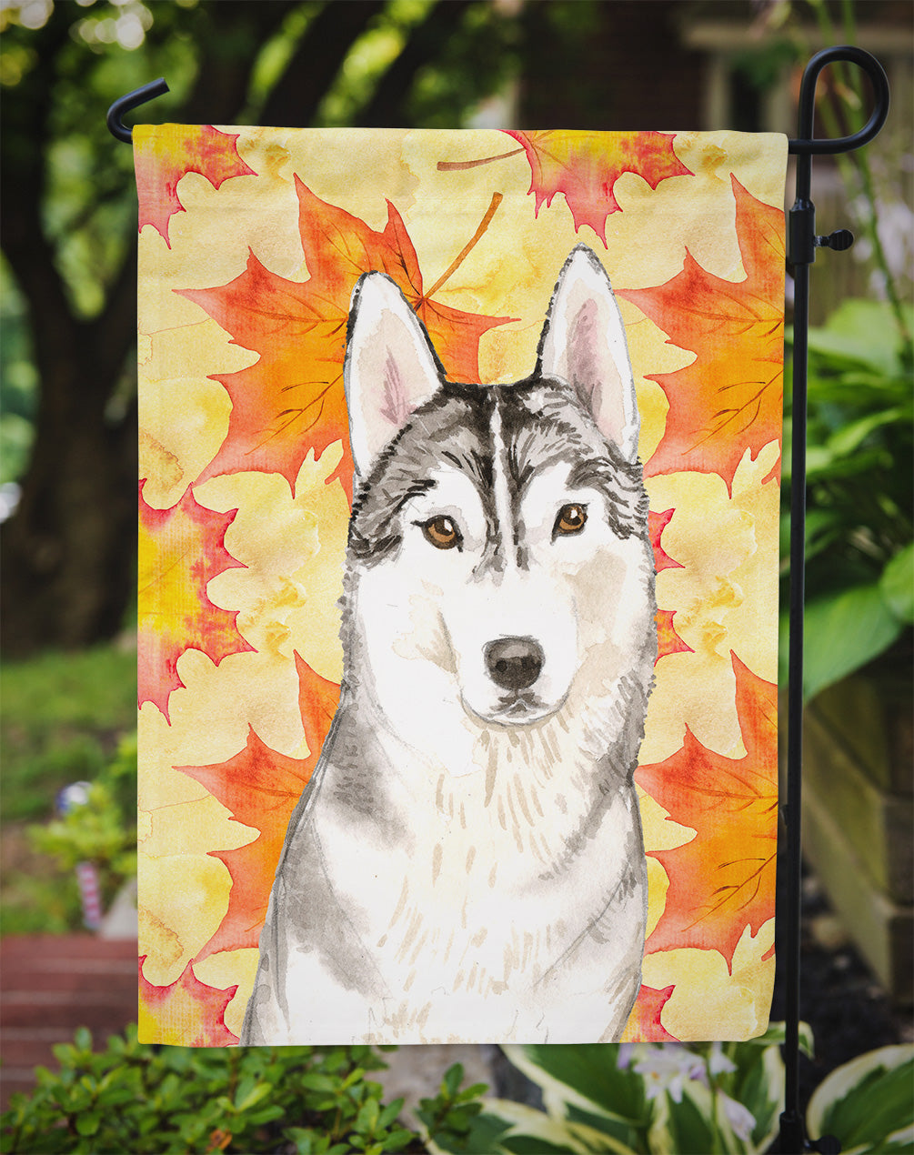 Fall Leaves Siberian Husky Flag Garden Size CK1824GF  the-store.com.