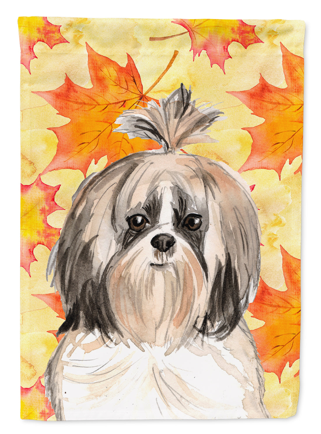 Fall Leaves Shih Tzu Flag Canvas House Size CK1826CHF  the-store.com.