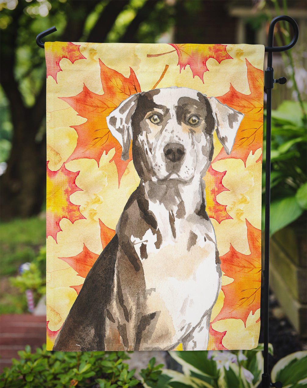 Fall Leaves Catahoula Leopard Dog Flag Garden Size CK1845GF  the-store.com.