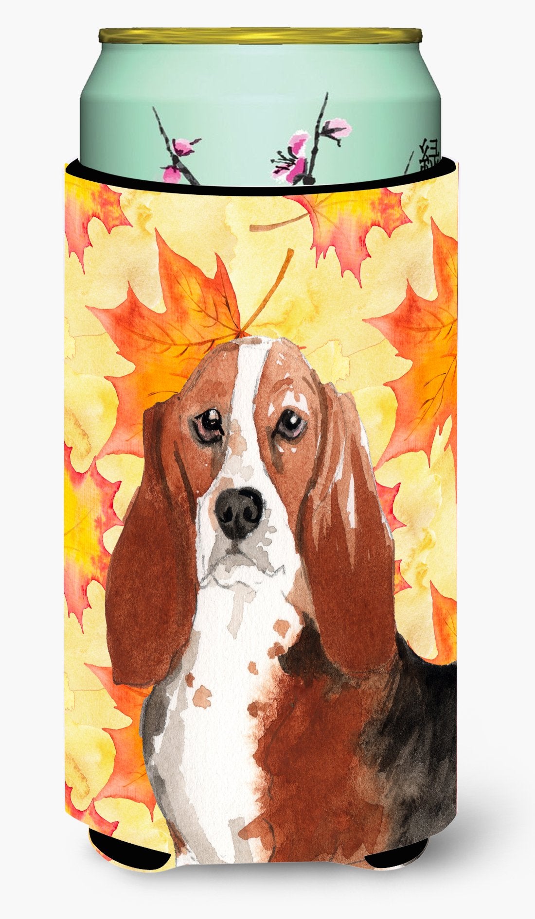 Fall Leaves Basset Hound Tall Boy Beverage Insulator Hugger CK1853TBC by Caroline&#39;s Treasures