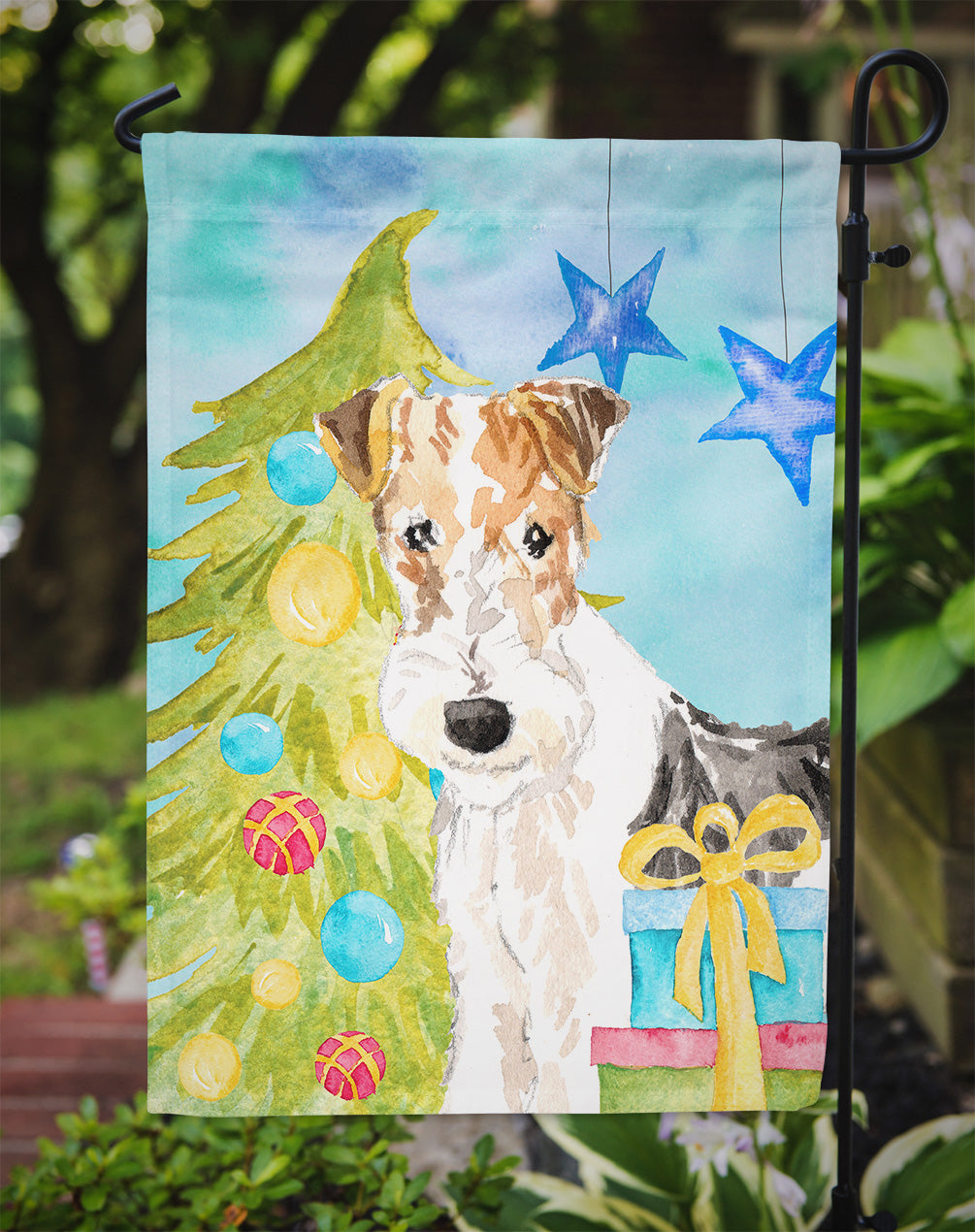 Christmas Tree Fox Terrier Flag Garden Size CK1855GF  the-store.com.