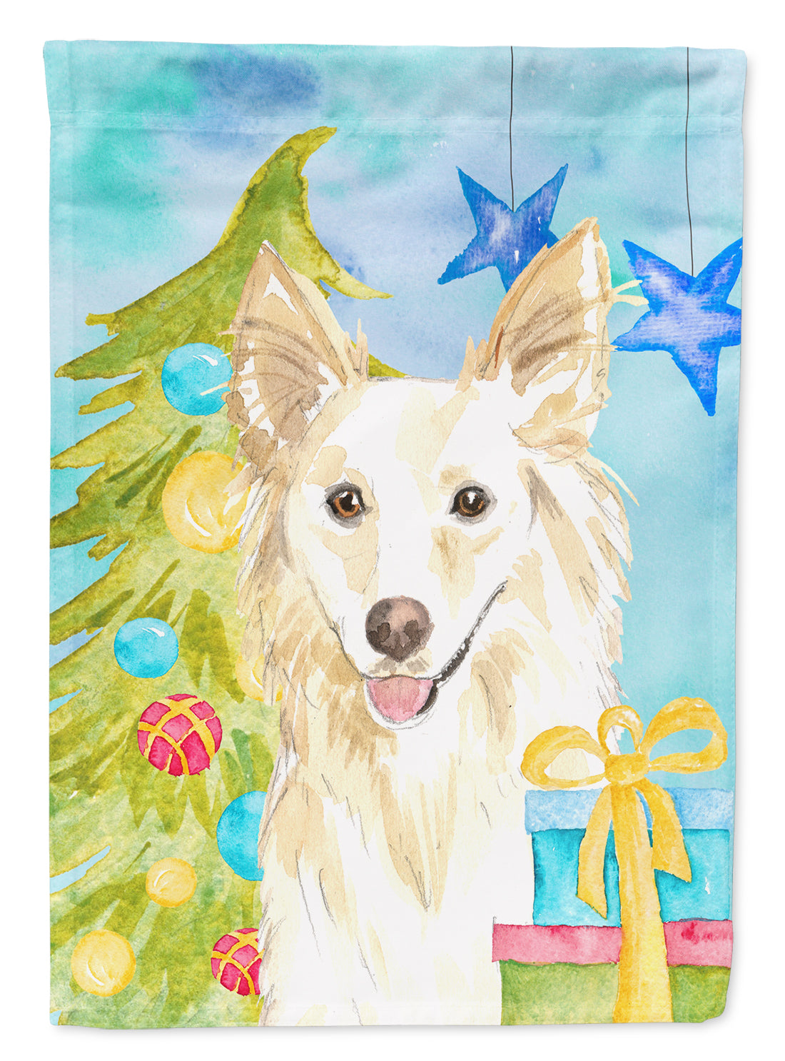 Christmas Tree White Collie Flag Garden Size CK1856GF  the-store.com.