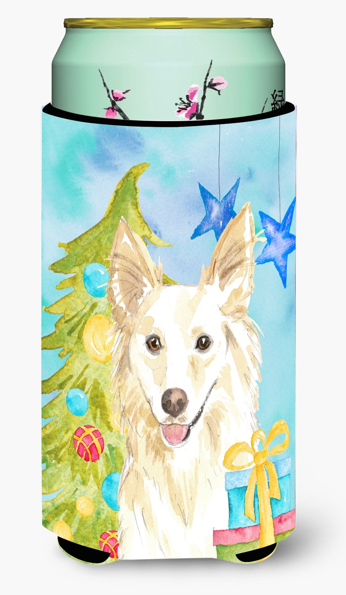 Christmas Tree White Collie Tall Boy Beverage Insulator Hugger CK1856TBC by Caroline&#39;s Treasures