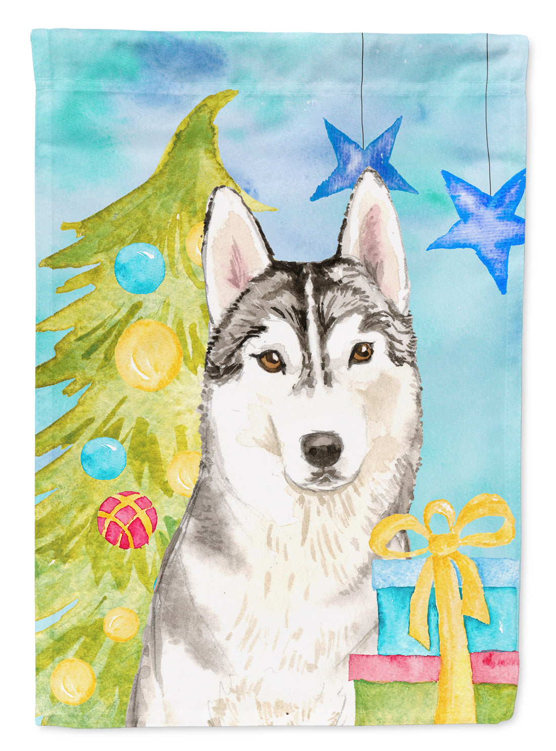 Christmas Tree Siberian Husky Flag Canvas House Size CK1861CHF  the-store.com.