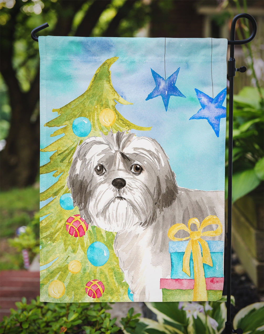 Christmas Tree Shih Tzu Puppy Flag Garden Size CK1862GF  the-store.com.