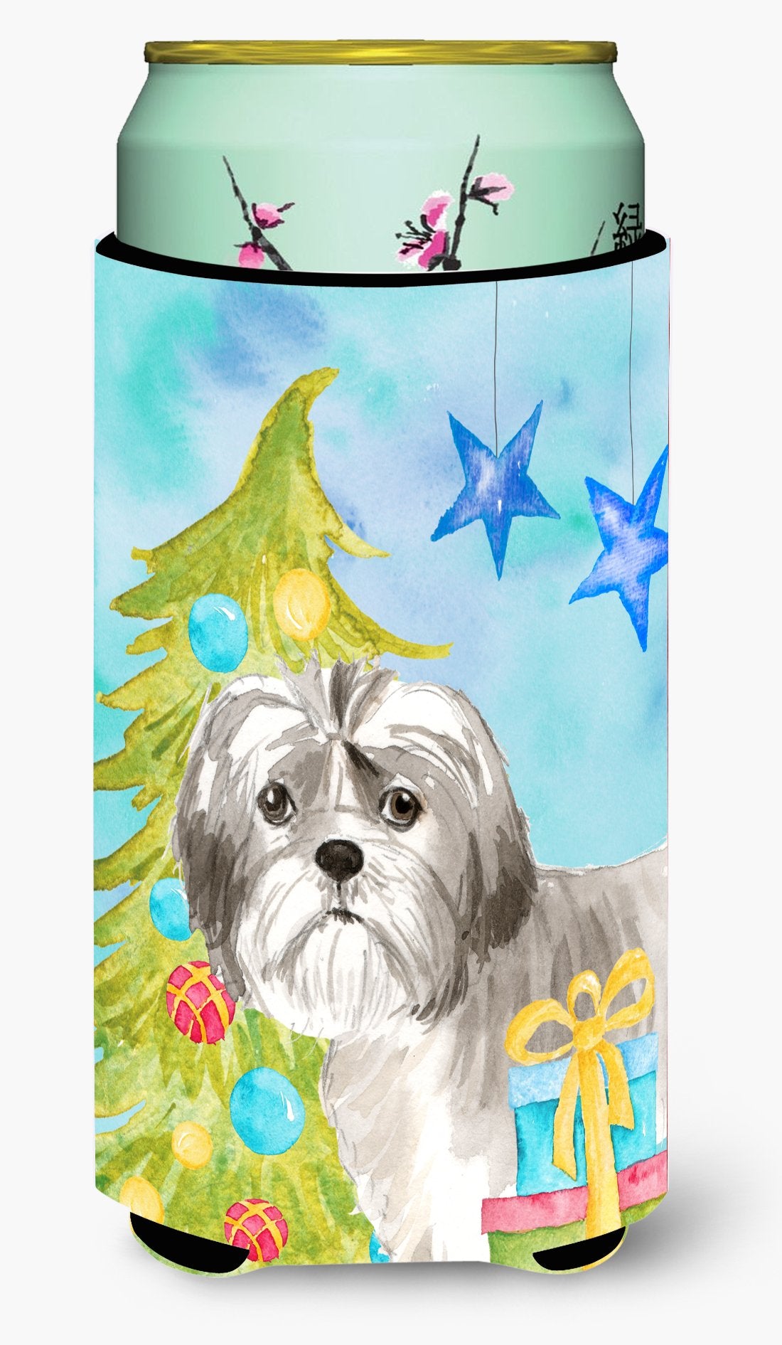 Christmas Tree Shih Tzu Puppy Tall Boy Beverage Insulator Hugger CK1862TBC by Caroline&#39;s Treasures