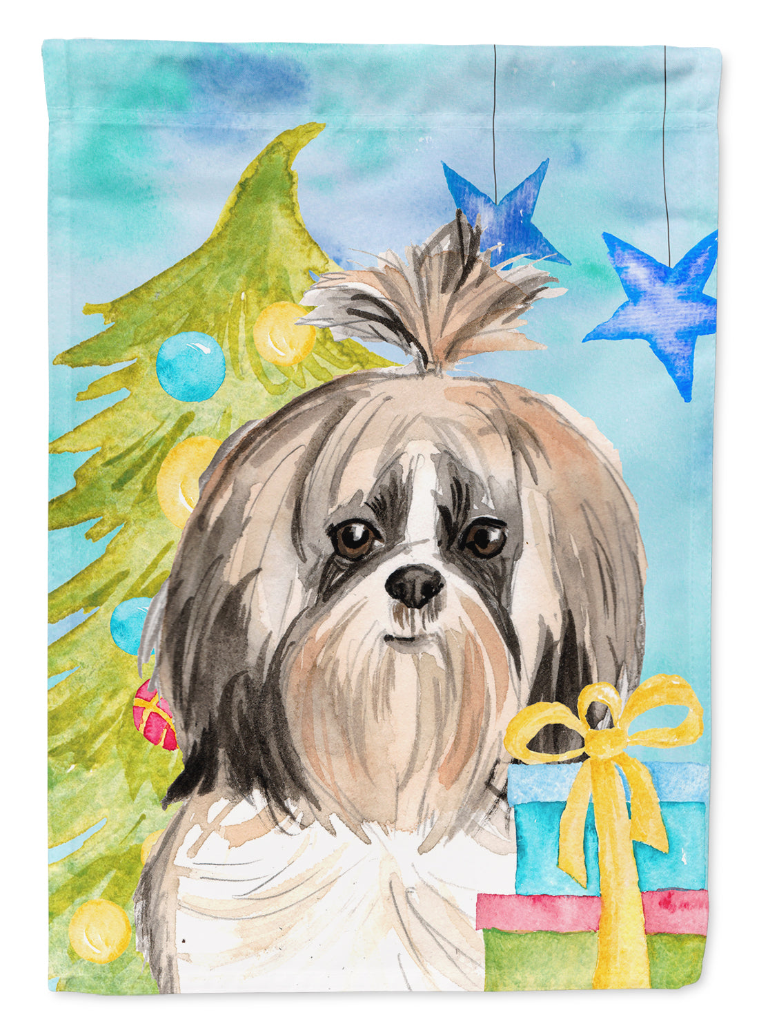 Christmas Tree Shih Tzu Flag Canvas House Size CK1863CHF  the-store.com.